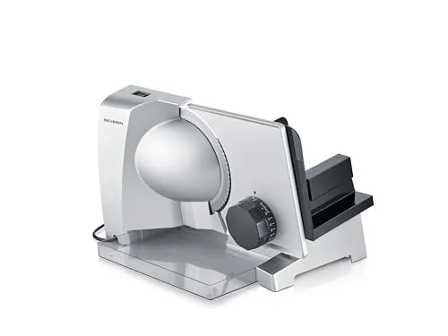 Severin Cortadora universal para pan o embutidos, cortador de pan con grosor de corte regulable de forma continua, 0-23 mm, calidad alemana, cortafiambres con carcasa metálica, 130 W, gris, AS 3917