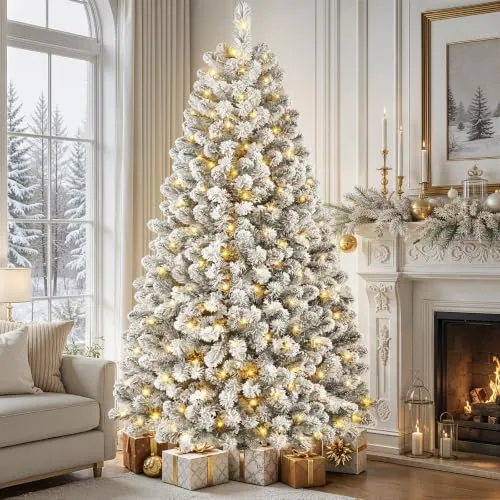 SHareconn Arbol de Navidad Nevado con Luces Incorporadas 225cm, 1054 Puntas