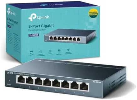 TP-Link TL-SG108 V3.0, Switch de Escritorio Red (10/100/1000 Mbps, Carcasa de Acero, IEEE 802.3 X, Auto-MDI/MDIX, Plug and Play, Ahorro de Energía, Puertos RJ45), 8 Puertos Gigabit, Color negro