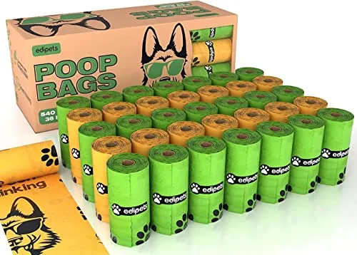 Edipets, Bolsas Caca Perro, Biodegradables, 405 o 540 unidades, Extra Grueso, A Prueba de Fugas, Bolsitas para Excrementos, Accesorios Perro, Dog Poop Bag (36 Rollos / 540 Unidades)