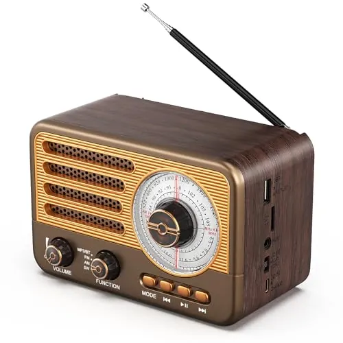 Radio transistor vintage - Estilo retro con alcance moderno - Portátil - AM/FM/SW - Con USB/TF/AUX MP3 y batería recargable de 1800 mAh
