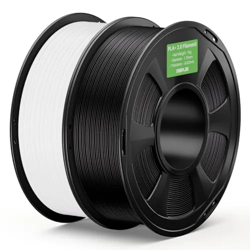 DEEPLEE PLA+ 2.0 1.75 mm, Kit 2 Bobinas Negro y Blanco (2 kg). Resistencia al Impacto y Baja Deformación. Excelente Adhesión entre Capas. Enrollado Perfecto Sin Atascos. Compatible con FDM.