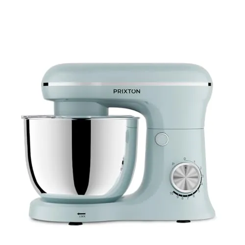 PRIXTON Batidora Amasadora KR250 para Repostería, Potencia 1500W, 10 Velocidades, Bol Acero Inoxidable de 5 litros, 3 accesorios, Tapa Transparente, Color Azul