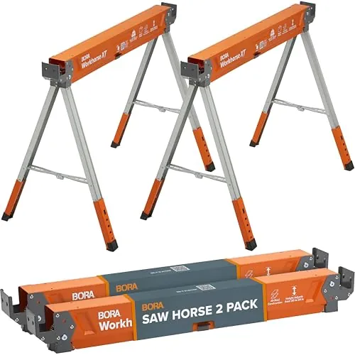 BORA Workhorse XT – Pack 2 Caballetes Plegables Metálicos Altura Ajustable