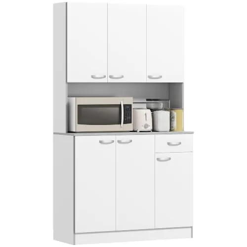 HOMCOM Alacena de Cocina Alta 180 cm con 6 Puertas Cajón Blanco Veteado