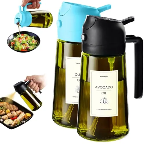 TrendPlain Pulverizador Aceite Spray 470ml - 2 en 1 Spray Aceite Cocina, Dispensadora para Freidora de Aire, Ensaladas, Vinagre y Accesorios Cocina (2 unidad, Negro y Azul Cielo - 1)