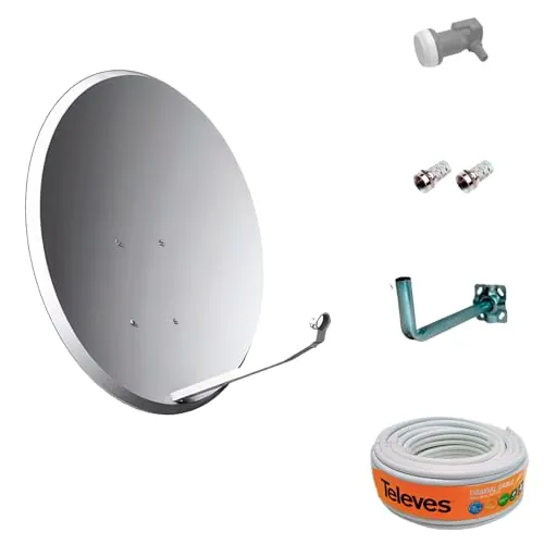 CABLEPELADO - Kit Antena parabólica 60cm | Soporte Pared | Rollo 20m | LNB Universal.