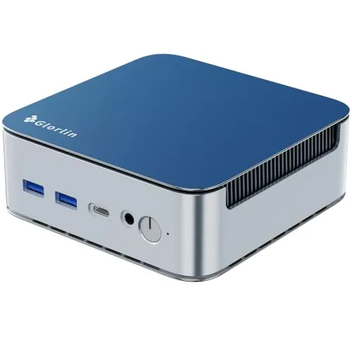Glorlin Mini PC Ryzen 5 6600H (Beats 7430U/5825U), 16G LPDDR5 512G NVMe SSD, Mini Computadora de Escritorio con Pantalla Triple 4K, WiFi 6 BT5.3 Dual LAN