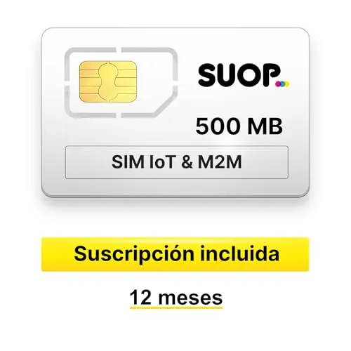 Tarjeta SIM de Datos para Dispositivos IoT, M2M y domótica. Prepago con 500 MB al Mes Durante 12 Meses. Pago único Anual. Cobertura Global en Europa. Red multioperador 2G/3G/4G.