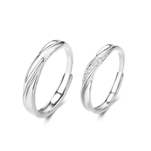 YHIJSR 2 Piezas Anillos de Plata Ajustables para Parejas Anillo de Nudo de Amor de Plata Ajustable Anillos de Pareja