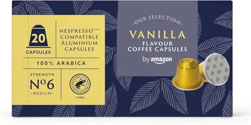 by Amazon Cápsulas de Aluminio de Café Sabor Vainilla Compatibles con Nespresso, 20 Unidades (1 Paquete de 20), Certificadas por Rainforest Alliance