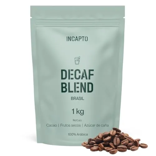 Incapto Café Descafeinado de Especialidad en Grano 1kg | Selección de cafés 100% Arábica de Brasil | Proceso Swiss Water - Descafeinización Natural al Agua | Decaf