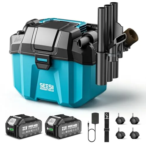 Seesii Aspiradora Seco y Húmedo sin Cable, 10L, 2 Baterías 4Ah, HEPA