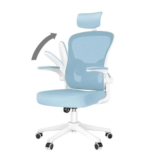rattantree Silla de Oficina Ergonómica con Reposacabezas Ajustable, Silla de Escritorio con Soporte Lumbar, Respaldo Transpirable, Reposabrazos Abatible, Silla de Ordenador para Oficina en Casa, Azul