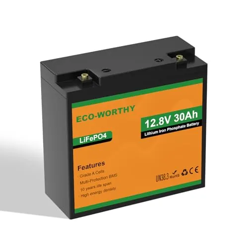 ECO-WORTHY Bateria Litio 12V 30Ah con 25A BMS protección y MAX. 15000 ciclos,384Wh bateria lifepo4 12V 30Ah para Motor de Arrastre, sillas de Ruedas eléctricas,Scooters eléctricos, Barco.
