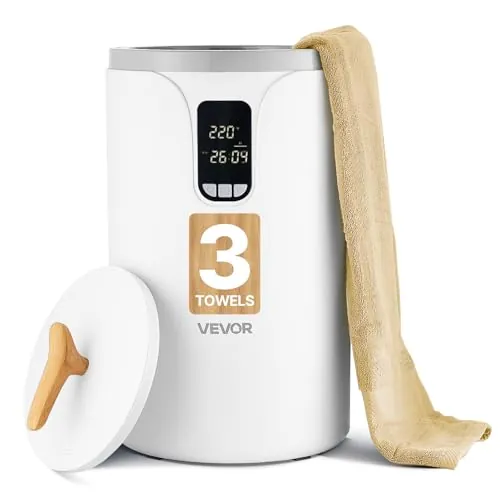 VEVOR Calentador de Toallas de 20 L con Pantalla LED Calentador de Mantas Apagado Automático Temporizador de 3 Niveles Bloqueo de Seguridad Secador de Toallas Portátil para SPA, Hogar, Baño, Blanco