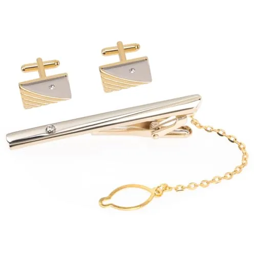 CALLARON Pasador Corbata Y Gemelos Hombre Dorados 2.36X0.66In Aleación Brillo Duradero Accesorios Camisa Para Eventos Formales Y Uso Diario