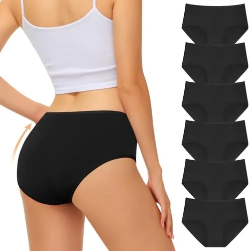 FALARY Bragas Algodon Mujer Elástico Suave Culotte Pack de 6 Negro S