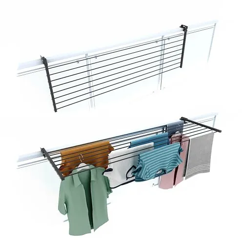 foxydry Duo Tendedero de balcón plegable, para exterior, resistente, de acero inoxidable y aluminio, para barandilla de balcón, balcón, terraza, antracita, longitud 162 cm