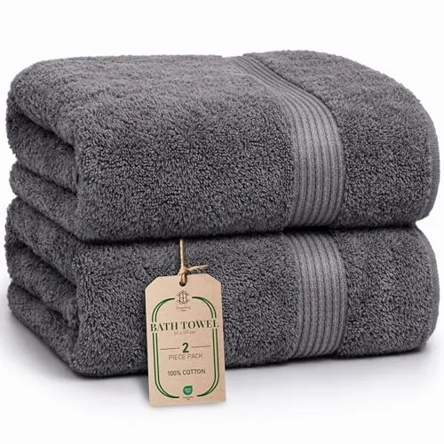 HomeBurg Luxe Set de 2 Toallas de Baño - Grandes, Suaves & Absorbentes, Duraderas, Suaves para la Piel, Lavables a Máquina, 65×137 cm, Gris