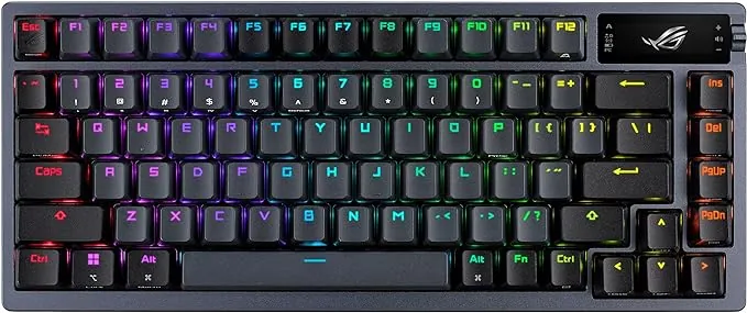ASUS ROG Azoth - Teclado Mecanico Gaming 75%, Cubierta Metálica, Switch ROG NX Red lubricados, ABS, Kit de Lubricado, IR, BT y USB-C, Pantalla OLED, Tres Alturas y Compatible con Mac - QWERTY español