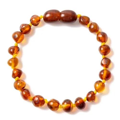 ZHAOXIA Pulsera de ámbar báltico auténtico(Cognac Polished) - 20cm Long - Tobillera