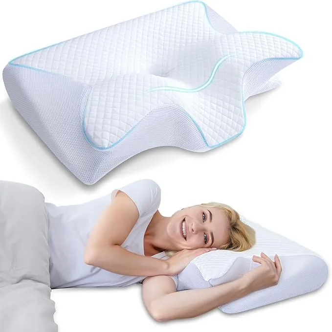 HOMCA Almohada Cervical, 2 en 1 Almohada Ergonómico Espuma de Memoria Almohada para Soporte de Cabeza/Cuello/Hombro, Relajación y Alivio del Estrés, 60x40x12/14cm