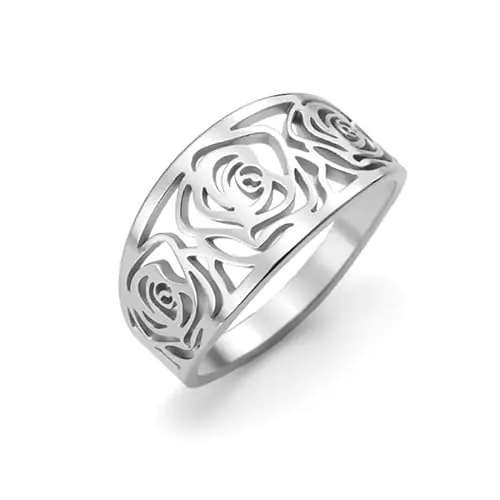 SIMBOLIKS Anillo flores Rosas de acero inoxidable, Regalo dia dels enamorats Sant Jordi Diada de Catalunya Regalo Mujer Regalo Rosa Te Quiero, T'estimo, Fet a Catalunya, Regal San Jordi
