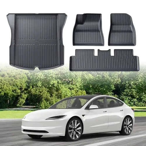 ECOZEN Alfombrillas para Tesla Model 3 2024-2026, Alfombrillas para Todo Tipo de Clima, Alfombrillas para Maletero, Alfombrillas de Goma Impermeables 3D para Tesla Model 3 Accesorios