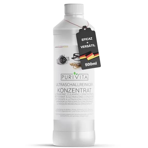 PURIVITA® Universale Liquido para Ultrasonidos Limpieza [500ML] - Limpiador Ultrasónico - Ultrasonic Cleaner - Liquido Maquina Ultrasonidos para Plata, Gafas, Dentaduras Postizas & Joyas