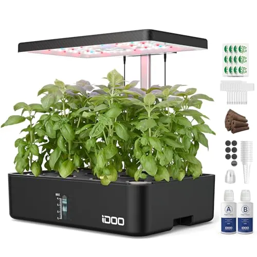 iDOO Huerto de Interior, 12 Vainas Jardinería de Interior y Lámpara LED de Crecimiento, Smart Garden con Temporizador Automático, Altura Ajustable, ID-IG301 Kit de Germinación