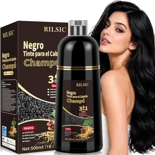 Black Hair Dye Shampoo 3 en 1,Shampoo Tinte Negro para Cabello, Champú para Cabello Instantáneo Champu Colorante Tinte para Hombre y Mujer(500ml Negro)