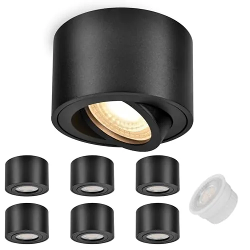 GeyouLux - Lote de 6 focos de techo (38 x 80 x 50 mm, extra plano y giratorio de 38 grados, diámetro de 80 x 50 mm, orientable, 5 W, 500 lm, 3000 K, módulo LED de 230 V, incluye luz de techo de