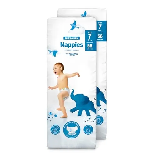 By Amazon Pañales Ultrasecos, Talla 7 (más de 17kg), 112 Unidades (2 Paquetes de 56)