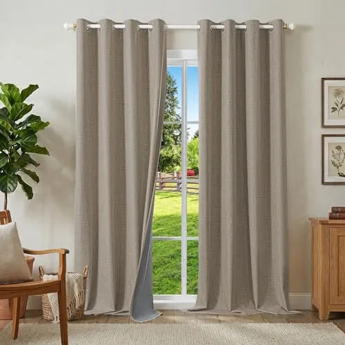 Runyéla 100% Cortinas Opacas Lino Termicas para Dormitorio y Salon 2 Piezas