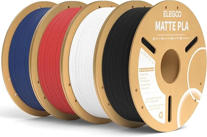 ELEGOO Filamento PLA MATE 1.75 4KG Negro, Blanco, Rojo, Azul Marino, Filamento para Impresora 3D, Precisión Dimensional +/- 0.02mm, Carrete Filamento 3D,para Mayoría Impresoras 3D