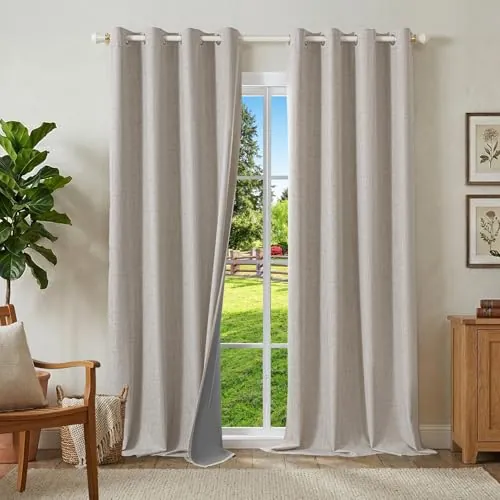 Runyéla 100% Cortinas Opacas Lino Termicas para Dormitorio y Salon 2 Piezas