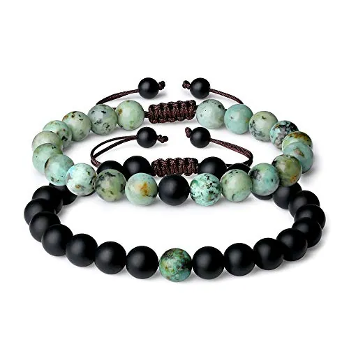 COAI Pulseras de Larga Distancia para Parejas con Cuentas de Ónice Mate y Turquesa Africana Piedras Naturales Gemas Preciosas