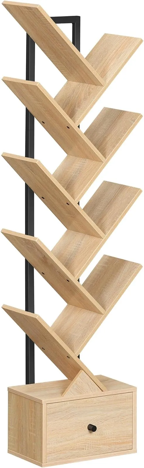 HOOBRO Librería en Forma de Árbol, Libería de Pie con 9 Niveles, Organizador de Libros, Estantería para CD/DVD/Libros, Estilo Vintage, para Salón, Estudio, Madera Natural y Negro EBN18SJ01G1
