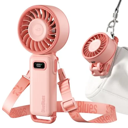 Diveblues - Ventilador Portátil de Mano Plegable con Batería - para Mano, Escritorio y Cuello - 100 Velocidades Ajustables y hasta 12h de Autonomía - Ideal para Viajar, Playa, Camping y Oficina