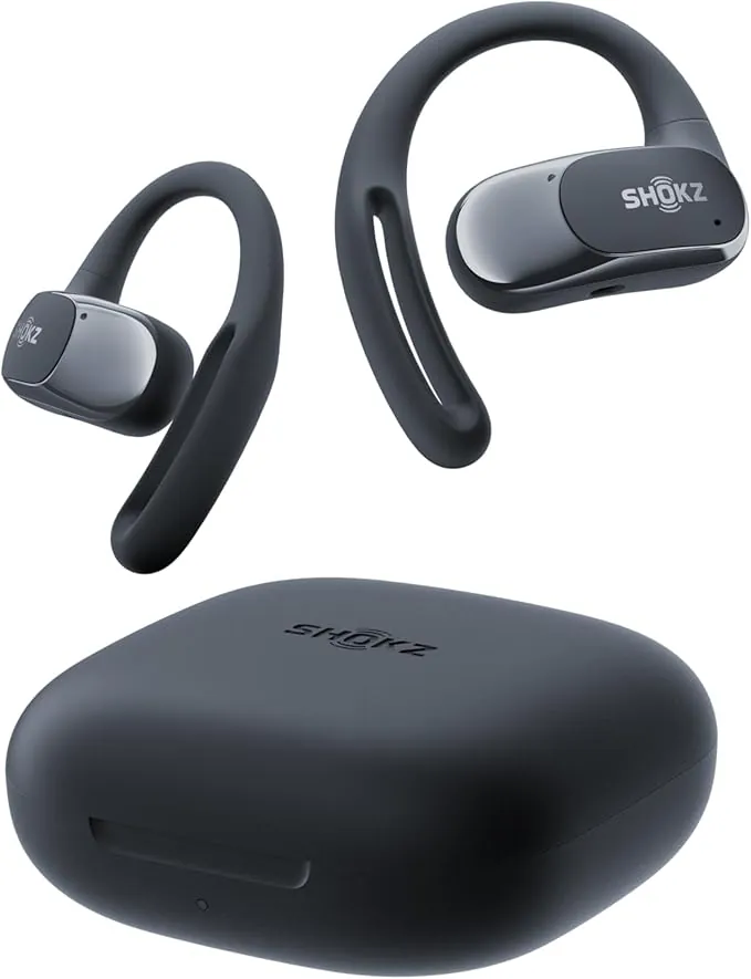 SHOKZ Auriculares Open-Ear OpenFit Air, Auriculares Bluetooth inalámbricos con Micro, Carga rápida, Tiempo de reproducción 28h, IP54 Resistencia al Agua para Entrenamiento, Negro