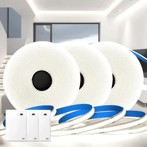 KSIBNW Tira LED Pilas 1M 3Piezas, Batería de Tiras COB Blanco Frío 6000K Luces LED Habitacion Autoadhesivas Luz de Cuerda para Cocina, Estantes, Gabinete, Armario, Escaleras, Decoración