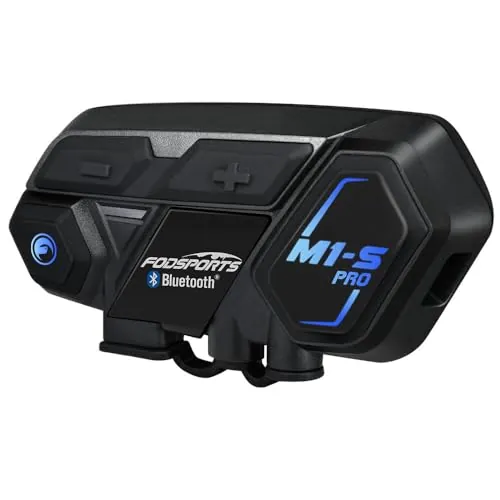 Fodsports M1-S Pro Intercomunicador Casco Moto, 8 Motociclistas de 2000m, Indicaciones de Voz en 7 Idiomas, Mezcla de Audio por Cable AUX/Compartir música/Emparejamiento Universal