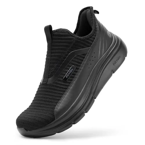 FitVille Extra Anchos Zapatillas Caminar Hombre Zapatos Sin Cordones para Walking Transpirables Zapatillas Casual Slip-on Negro 47 EU X-Ancho