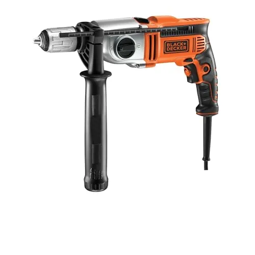 BLACK+DECKER Taladro percutor 1100W, 2 velocidades mecánicas, acción de percusión, sistema reversible, tope de profundidad, empuñadura antideslizante, incluye maletín y accesorios, KR1102K-QS