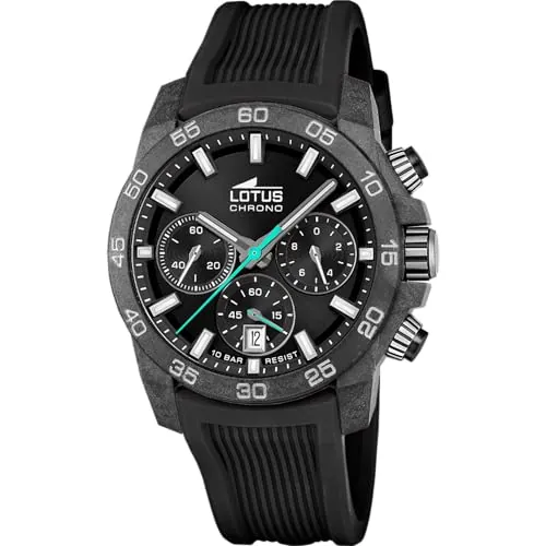 LOTUS Reloj Hombre Analógico de Caucho Negro