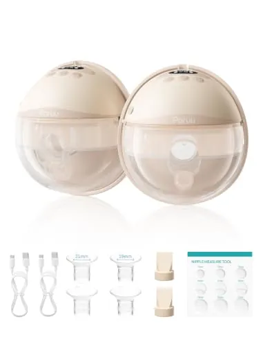 Paruu P16-A Sacaleches Electricos Manos Libres, 4 Modos y 12 Niveles, Succión Fuerte de Hasta 309 mmHg, Insertos de Brida de 19/21/24 mm, Extractor de Leche Portátil (2, Nude)