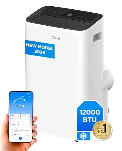 MIDEA Pingüino Aire Acondicionado Portátil 4 en 1 | 3000 Frigorías/12.000 BTU con Control por App | Climatizador y Deshumidificador hasta 35m2 - Modo Sleep, Mando a Distancia | Incluye kit de ventana