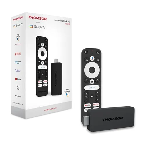 THOMSON Google TV Streaming Stick 140, 4K UHD, Google Assistant, Googlecast, Wi-Fi, Bluetooth 5.0, HDMI, Dolby Atmos, DTS Digital Surround, HDR10, 2 GB RAM, 8 GB Memoria
