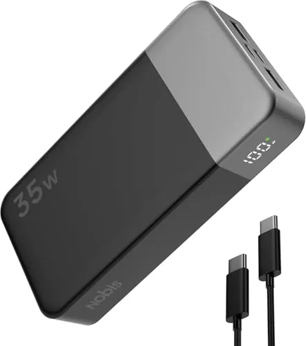 Nobis Cargador Portátil, Fuente de Alimentación Móvil 20000mah, Recarga rápida para Fuente de Alimentación Móvil 35w, Batería con Pantalla Digital para Phone, Android, etc (Negro)